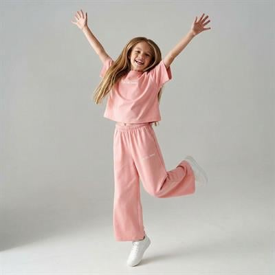Kız Çocuk Pamuklu Pembe Baskılı T-Shirt Pantolon Takım - Bol Kesim Rahat Set