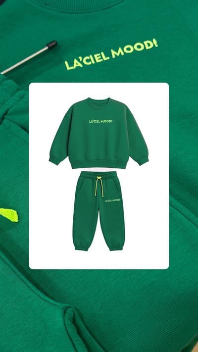 Unisex Çocuk Pamuklu Yeşil Mood Eşofman Takımı - Oversize Rahat Kalıp