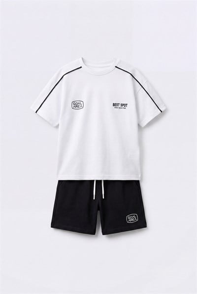 Erkek Çocuk Pamuklu Siyah Şortlu T-Shirt Takım