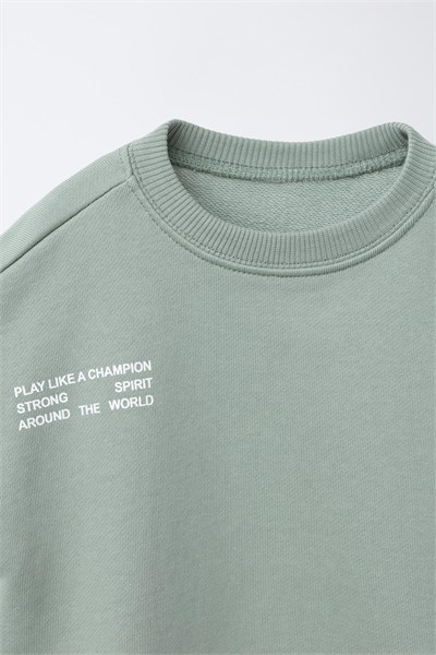 Çocuk Pamuklu Yeşili Sweatshirt ve Bol Paça Eşofman Takımı