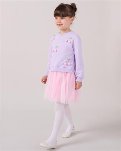 Kız Çocuk Pamuklu Kiraz Aplikeli Pembe Tüllü 