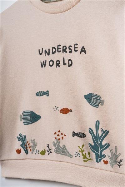 Bebek Pamuklu Deniz Temalı Baskılı Sweatshirt Eşofman Takımı