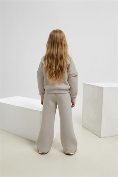 Kız Çocuk Pamuklu Yazı Baskılı Sweatshirt ve Palazzo Eşofman Takımı