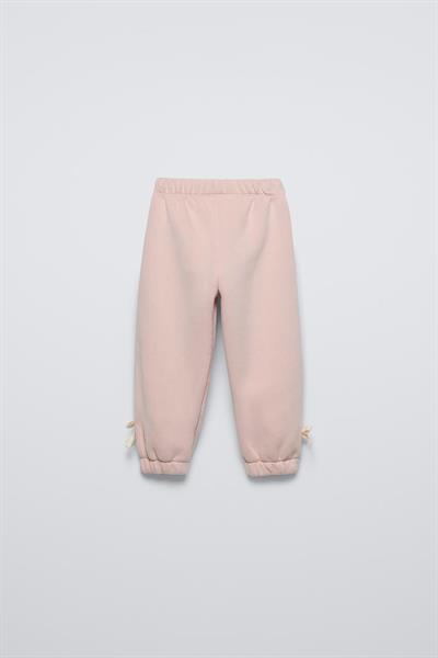 Kız Çocuk Pamuklu Pembe Kalp Desenli Sweatshirt ve Eşofman Altı Takım