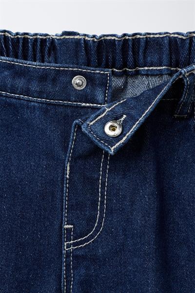 Unisex Çocuk Pamuklu Lacivert Balloon Denim Jeans Pantolon - Rahat Kalıp Lastikli Paça