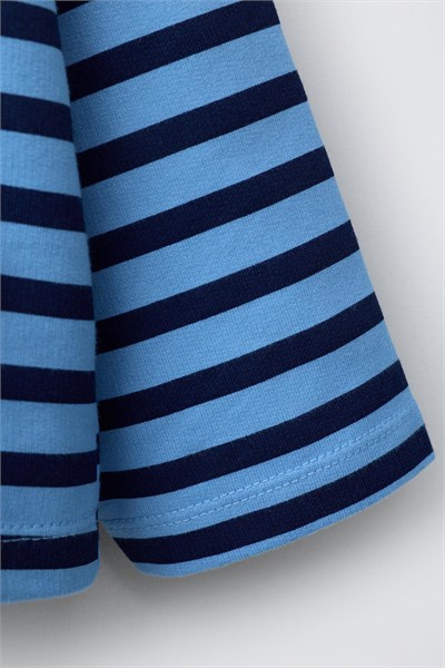 Kız Çocuk Pamuklu Polo Yaka Mavi Çizgili Sweatshirt