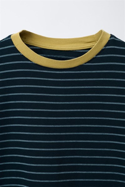 Erkek Çocuk Pamuklu Çizgili T-Shirt Denim Şort Takım