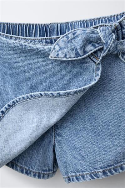 Kız Çocuk Pamuklu Açık Mavi Kurdele Bağlamalı Denim Şort Etek