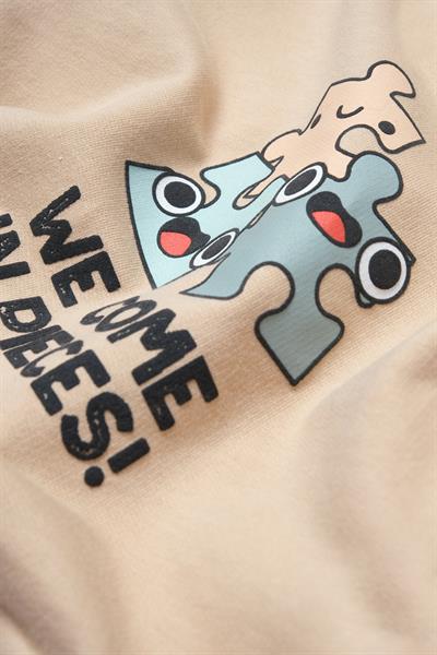 Unisex Bebek Pamuklu Bej Puzzle Desenli Tulum