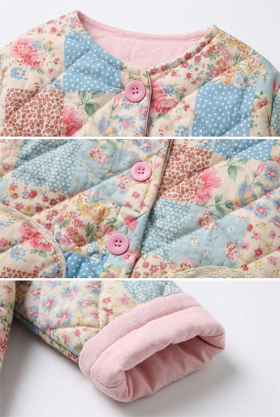 Kız Çocuk Patchwork Desenli Kapitone Ceket