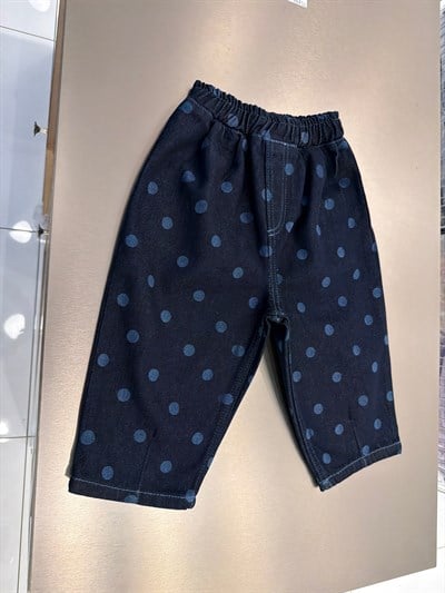Çocuk Lacivert Puantiyeli Denim Pantolon