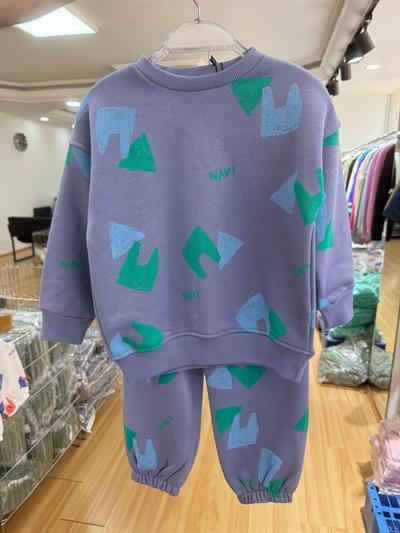 Erkek Çocuk Pamuklu Mavi Renk Desenli Sweatshirt ve Eşofman Alt Takım – Yeşil Turkuaz NAVI Baskılı