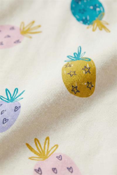 Unisex Çocuk Pamuklu Ekru Ananas Desenli T-Shirt Şort Takım - Yazlık İkili Set