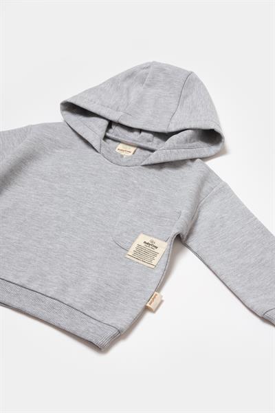 Unisex Bebek Pamuklu Gri Kapüşonlu Eşofman Takımı