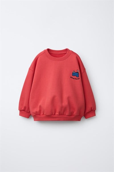 Çocuk Nakış Detaylı Bisiklet Yaka Sweatshirt