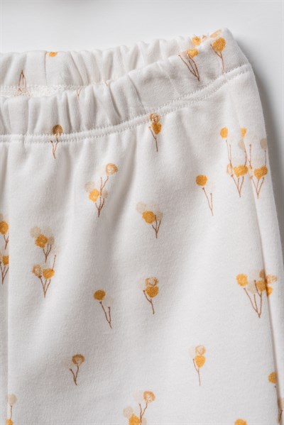 Unisex Bebek Pamuklu Ekru Ayıcık Baskılı Hırka Pantolon Takım - Desenli Alt Parçalı