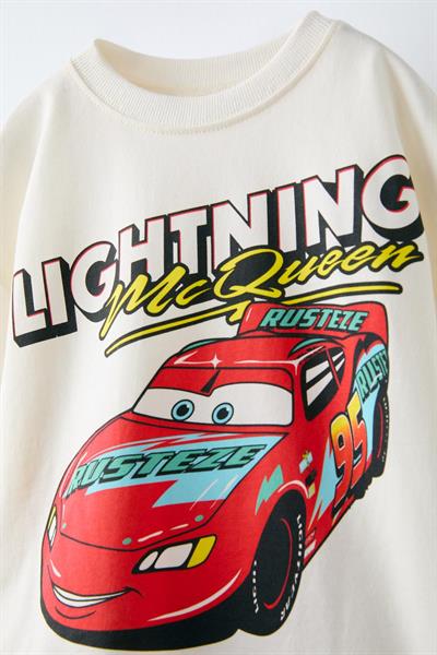 Erkek Çocuk Pamuklu Krem Lightning McQueen Baskılı T-shirt ve Siyah Şort Takım