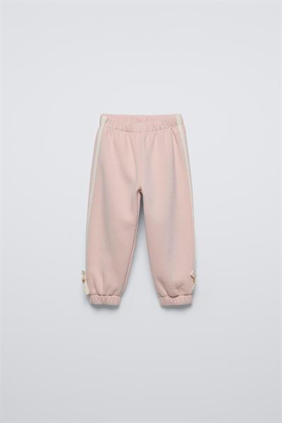 Kız Çocuk Pamuklu Pembe Kalp Desenli Sweatshirt ve Eşofman Altı Takım