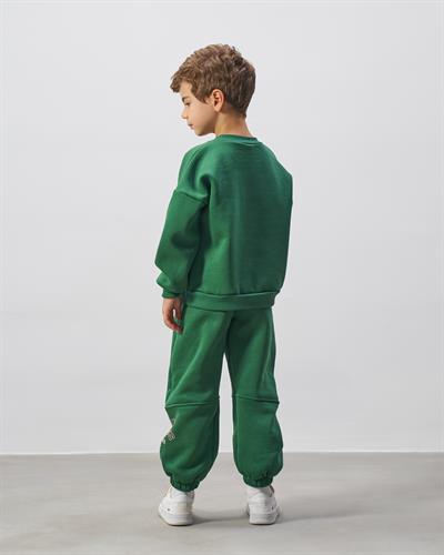 Erkek Çocuk Pamuklu Yeşil LA Baskılı Sweatshirt Eşofman Takımı - Rahat Günlük Stil