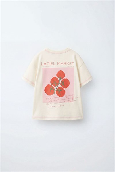 Kız Çocuk Pamuklu Ekru Pembe Yazı Baskılı T-Shirt