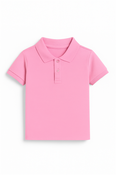 Erkek Çocuk Pamuklu Pembe Polo Yaka T-shirt - Kısa Kollu Düğmeli Model