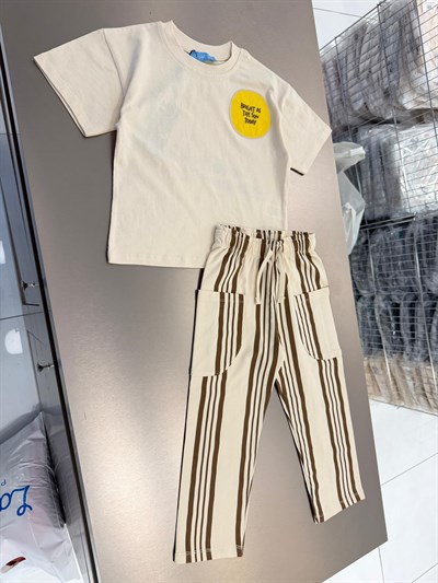 Erkek Çocuk Pamuklu Çizgili Eşofman T-Shirt Takım