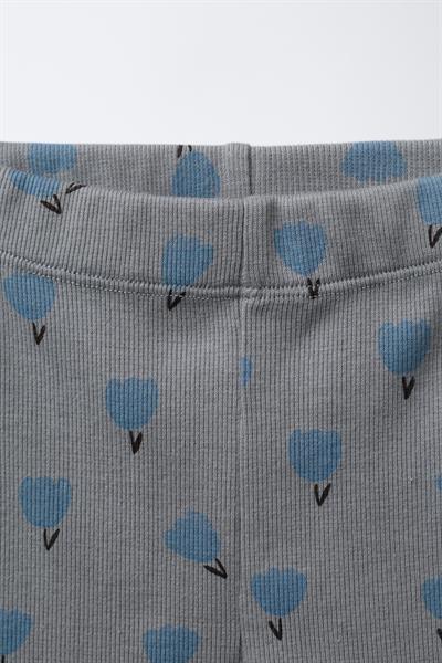 Kız Çocuk Pamuklu Gri Çiçek Desenli Sweatshirt ve Tayt Takım - Rahat Günlük Takım