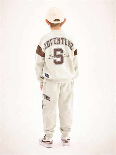 Erkek Çocuk Pamuklu Gri Melanj Adventure Baskılı Eşofman Alt-Üst Takım