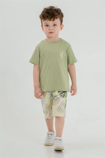 Pamuklu Tropical Yaprak Desenli Yeşil Erkek Bebek Takımı (6-18 Ay)