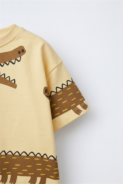 Erkek Çocuk Pamuklu Timsah Desenli T-Shirt Şort Takım