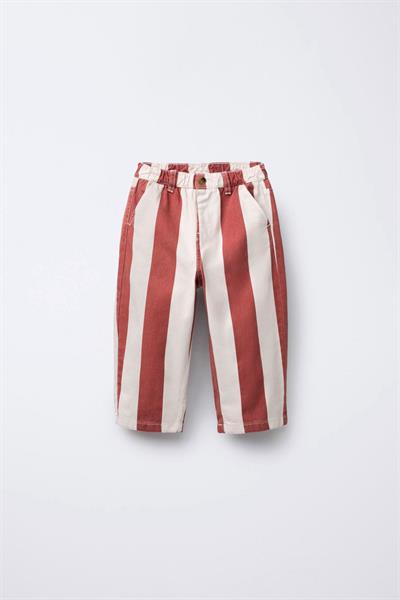 Erkek Çocuk Pamuklu Turuncu Ekru Çizgili Kanvas Pantolon