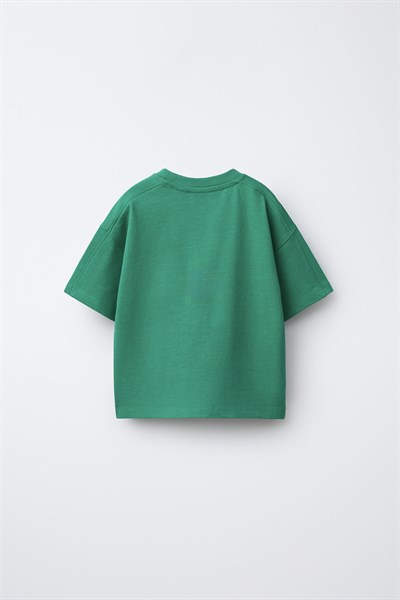 Unisex Çocuk Pamuklu Yeşil Slogan Baskılı T-Shirt