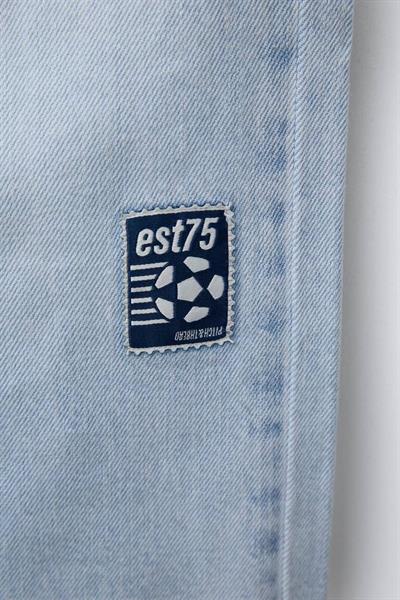 Erkek Çocuk Pamuklu Açık Mavi Nakış Detaylı Denim Oversize Pantolon - Lastikli Bel