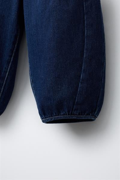 Unisex Çocuk Pamuklu Lacivert Balloon Denim Jeans Pantolon - Rahat Kalıp Lastikli Paça