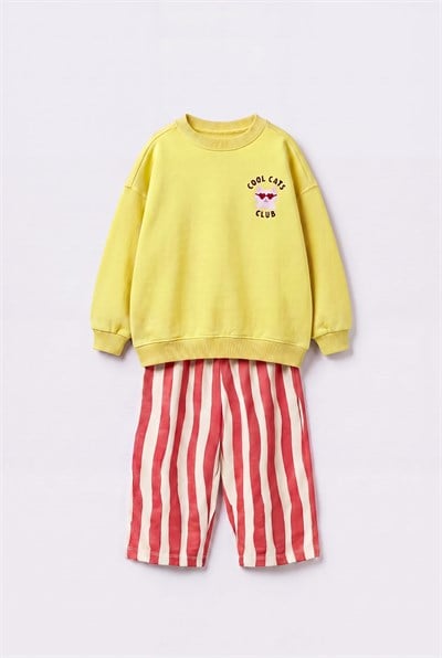 Çocuk Cool Cats Club Sweatshirt ve Çizgili Eşofman Takımı
