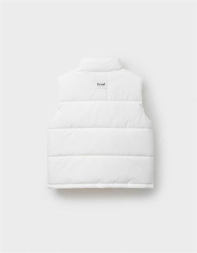 Unisex Çocuk Pamuklu Beyaz Şişme Yelek - Fermuarlı Cepli Kapitone Model