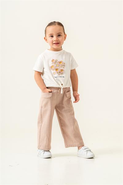 Kız Çocuk Çiçek Baskılı Tişört ve Pembe Kete