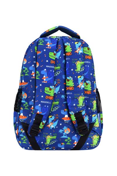 Erkek Çocuk Mavi Dinozor Desenli Okul Çantası ve Beslenme Çantası Seti - Waddell Kids