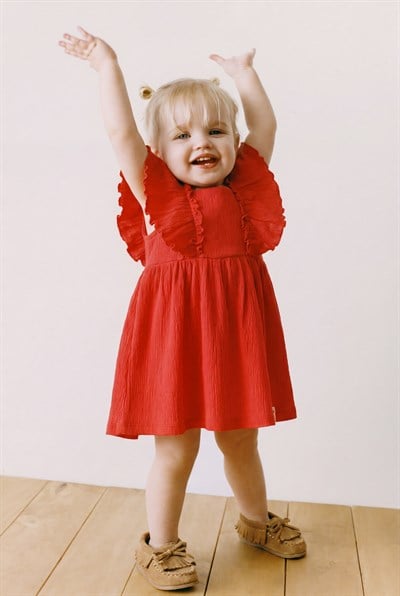 Kız Çocuk Pamuklu Kırmızı Müslin Elbise