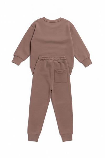 Erkek Çocuk Pamuklu Kahverengi Oversize Sweatshirt Eşofman Alt Takım - Rahat ve Şık
