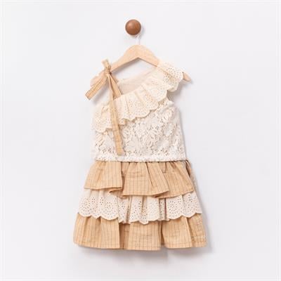 Kız Çocuk Pamuklu Dantel ve Kat Kat Fırfırlı Etekli Takım