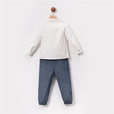 Erkek Çocuk Denizci Nakışlı Gömlek ve Pantolon Takımı – 2li Set, Pamuklu ve Rahat