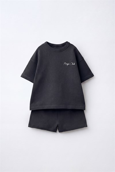 Unisex Çocuk Pamuklu Antrasit Magu Club T-shirt Şort Takım