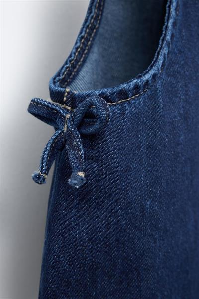 Kız Çocuk Pamuklu Koyu Mavi Fiyonklu Denim Şortlu Takım - Yazlık Askılı Model