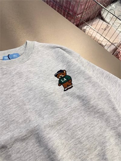 Çocuk Pamuklu Ayıcık Nakışlı Açık Gri Sweatshirt