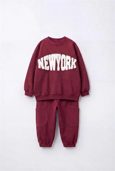 Çocuk New York Yazı Detaylı Sweatshirt ve Eşofman Altı Takımı
