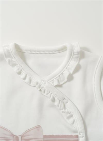 Bebek Pamuklu Beyaz Pembe Fiyonklu ve Desenli Yelek 2li Set - Kruvaze Model