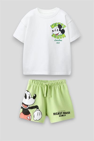 Kız Çocuk Pamuklu Beyaz Yeşil Karakter Baskılı T-shirt ve Şort Takım - Eğlenceli Stil