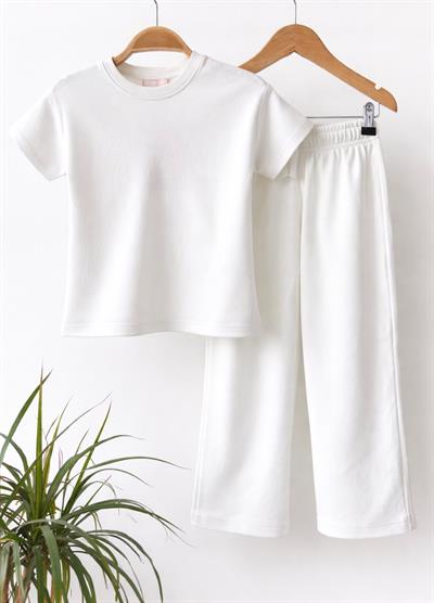 Kız Çocuk Pamuklu Basic Takım - Kısa Kollu T-Shirt ve Bol Paça Pantolon