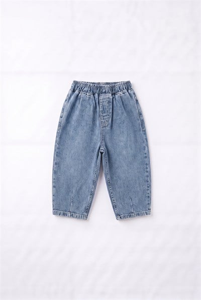 Çocuk Lastikli Bel Mavi Denim Çizgili Pantolon